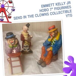 set of 3 emmett kelly jr Clowns exclusively from Flambro VINTAGE